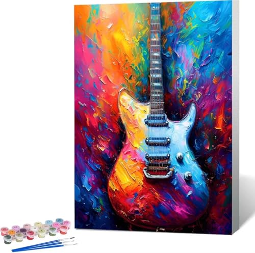 Musikinstrumente Malen Nach Zahlen Gitarre Malen Nach Zahlen Erwachsene Rahmenlos Paint by Numbers Kit, DIY Malen Nach Zahlen Kinder mit Pinseln und Acrylfarben, Heimdekoration Geschenke 60x80 cm 8-4 von Zgcoyeo