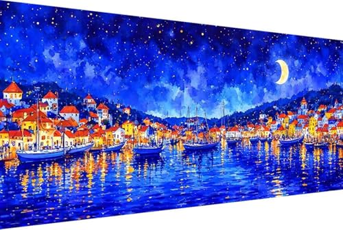 Nachtansicht Malen Nach Zahlen Mond Malen Nach Zahlen Erwachsene Rahmenlos Paint by Numbers, mit Pinseln und Acrylfarben Leinwand Art Kits Paint by Numbers Adult Home Haus Deko Geschenke 30x60cm -81y9 von Zgcoyeo