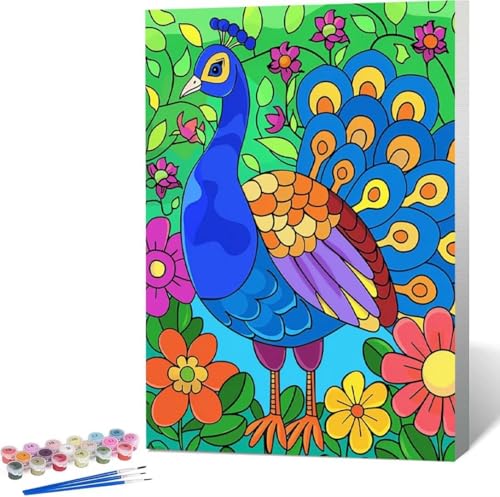 Pfau Malen Nach Zahlen Blume Malen Nach Zahlen Erwachsene Rahmenlos Paint by Numbers Kit, DIY Malen Nach Zahlen Kinder mit Pinseln und Acrylfarben, für Geschenke und Heimdekoration 100x135 cm 2-4 von Zgcoyeo