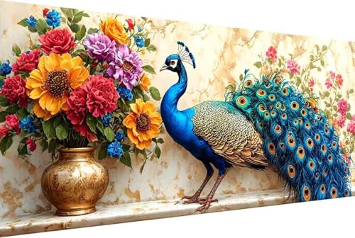 Pfau Malen Nach Zahlen Erwachsene Rahmenlos Blume Malen Nach Zahlen Klein 30x60cm Paint by Numbers Adult mit Acrylfarben Set und 4 Pinsel Ölgemälde Leinwand Bastelset Heimdekoration Geschenke -43hA von Zgcoyeo