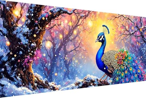 Pfau Malen Nach Zahlen Erwachsene Rahmenlos Tier Malen Nach Zahlen XXL 50x100cm Paint by Numbers Adult mit Acrylfarben Set und 4 Pinsel Ölgemälde Leinwand Bastelset Geschenke und Heimdekoration -45rE von Zgcoyeo