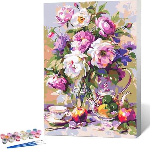 Pfingstrose Malen Nach Zahlen Blume Malen Nach Zahlen Erwachsene Rahmenlos Paint by Numbers Kit, DIY Malen Nach Zahlen Kinder mit Pinseln und Acrylfarben, Geschenke und Heimdekoration 100x135 cm 1-0 von Zgcoyeo