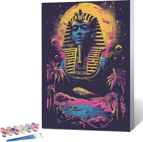 Pharao Malen Nach Zahlen äGyptischer Pharao Malen Nach Zahlen Erwachsene Rahmenlos Paint by Numbers Kit, DIY Malen Nach Zahlen Kinder mit Pinseln und Acrylfarben, Heimdekoration Geschenke 30x40 cm P-4 von Zgcoyeo