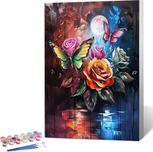 Schmetterling Malen Nach Zahlen Blume Malen Nach Zahlen Erwachsene Rahmenlos Paint by Numbers Kit, DIY Malen Nach Zahlen Kinder mit Pinseln und Acrylfarben, Geschenke und Heimdekoration 50x65 cm F-8 von Zgcoyeo