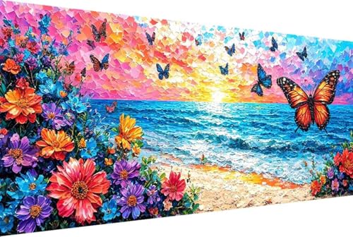 Schmetterling Malen Nach Zahlen Erwachsene Rahmenlos Meer Malen Nach Zahlen Klein 30x60cm Paint by Numbers Adult mit Acrylfarben Set und 4 Pinsel Ölgemälde Leinwand Bastelset und Heimdekoration -105W von Zgcoyeo