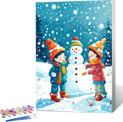 Schneemann Malen Nach Zahlen Karikatur Malen Nach Zahlen Erwachsene Rahmenlos Paint by Numbers Kit, DIY Malen Nach Zahlen Kinder mit Pinseln und Acrylfarben, Geschenke und Heimdekoration 60x80 cm 9-A von Zgcoyeo