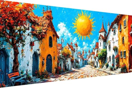 Sonne Malen Nach Zahlen StraßE Malen Nach Zahlen Erwachsene Rahmenlos Paint by Numbers, mit Pinseln und Acrylfarben Leinwand Art Kits Paint by Numbers Adult Geschenke und Home Haus Deko 30x60cm -76yV von Zgcoyeo