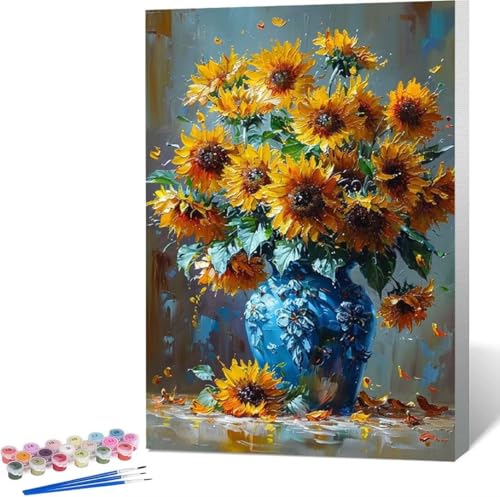 Sonnenblume Malen Nach Zahlen Blume Malen Nach Zahlen Erwachsene Rahmenlos Paint by Numbers Kit, DIY Malen Nach Zahlen Kinder mit Pinseln und Acrylfarben, für Geschenke und Heimdekoration 70x95 cm 4-3 von Zgcoyeo