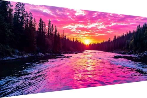 Sonnenuntergang Malen Nach Zahlen Erwachsene Gerahmt Landschaft Malen Nach Zahlen XXL 100x200cm Paint by Numbers Adult mit Acrylfarben Set und 4 Pinsel Ölgemälde Leinwand Bastelset Geschenke -22y5 von Zgcoyeo