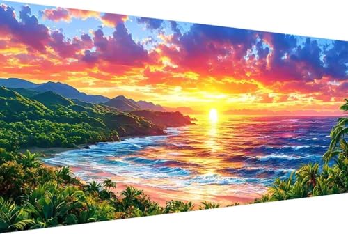 Sonnenuntergang Malen Nach Zahlen Erwachsene Gerahmt Meer Malen Nach Zahlen XXL 100x200cm Paint by Numbers Adult mit Acrylfarben Set und 4 Pinsel Ölgemälde Leinwand Bastelset und Heimdekoration -735N von Zgcoyeo