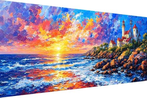 Sonnenuntergang Malen Nach Zahlen Erwachsene Rahmenlos Meer Malen Nach Zahlen Klein 30x60cm Paint by Numbers Adult mit Acrylfarben Set und 4 Pinsel Ölgemälde Leinwand Bastelset Heimdekoration -82rL von Zgcoyeo