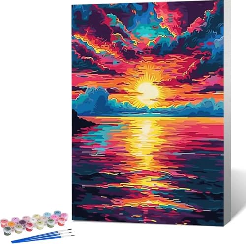 Sonnenuntergang Malen Nach Zahlen Landschaft Malen Nach Zahlen Erwachsene Rahmenlos Paint by Numbers Kit, Malen Nach Zahlen Kinder mit Pinseln und Acrylfarben, Heimdekoration Geschenke 100x135 cm 6-W von Zgcoyeo