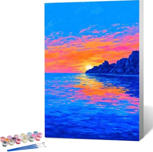 Sonnenuntergang Malen Nach Zahlen Landschaft Malen Nach Zahlen Erwachsene Rahmenlos Paint by Numbers Kit, Malen Nach Zahlen Kinder mit Pinseln und Acrylfarben, Heimdekoration Geschenke 100x135 cm 8-2 von Zgcoyeo