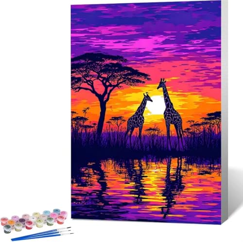 Sonnenuntergang Malen Nach Zahlen Tier Malen Nach Zahlen Erwachsene Rahmenlos Paint by Numbers Kit, DIY Malen Nach Zahlen Kinder mit Pinseln und Acrylfarben, Geschenke und Heimdekoration 30x40 cm 6-1 von Zgcoyeo