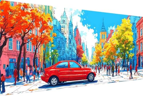 Stadt Malen Nach Zahlen Baum Malen Nach Zahlen Erwachsene Gerahmt Paint by Numbers, mit Pinseln und Acrylfarben Leinwand Art Kits Paint by Numbers Adult für Geschenke und Home Haus Deko 100x200cm -1rA von Zgcoyeo