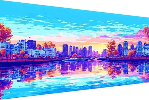 Stadt Malen Nach Zahlen Erwachsene Rahmenlos Landschaft Malen Nach Zahlen XXL 50x100cm Paint by Numbers Adult mit Acrylfarben Set und 4 Pinsel Ölgemälde Leinwand Bastelset und Heimdekoration -75X von Zgcoyeo