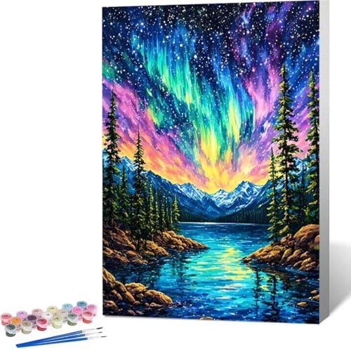 Sternenhimmel Malen Nach Zahlen Aurora Malen Nach Zahlen Erwachsene Rahmenlos Paint by Numbers Kit, DIY Malen Nach Zahlen Kinder mit Pinseln und Acrylfarben, Geschenke und Heimdekoration 30x40 cm M-E von Zgcoyeo