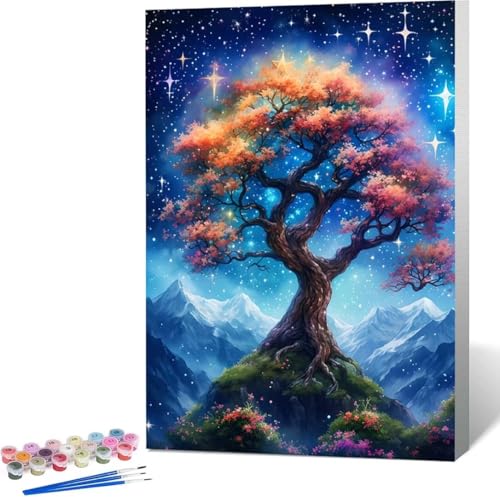 Sternenhimmel Malen Nach Zahlen Baum Malen Nach Zahlen Erwachsene Rahmenlos Paint by Numbers Kit, DIY Malen Nach Zahlen Kinder mit Pinseln und Acrylfarben, Geschenke und Heimdekoration 100x135 cm Q-7 von Zgcoyeo