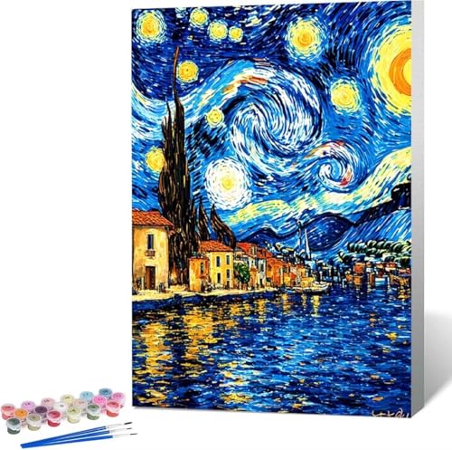 Sternenhimmel Malen Nach Zahlen Landschaft Malen Nach Zahlen Erwachsene Rahmenlos Paint by Numbers Kit, DIY Malen Nach Zahlen Kinder mit Pinseln und Acrylfarben, Heimdekoration Geschenke 70x95 cm 9-4 von Zgcoyeo