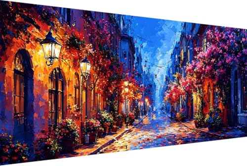 StraßE Malen Nach Zahlen Stadt Malen Nach Zahlen Erwachsene Gerahmt Paint by Numbers, mit Pinseln und Acrylfarben Leinwand Art Kits Paint by Numbers Adult Geschenke und Home Haus Deko 100x200cm -34kM von Zgcoyeo