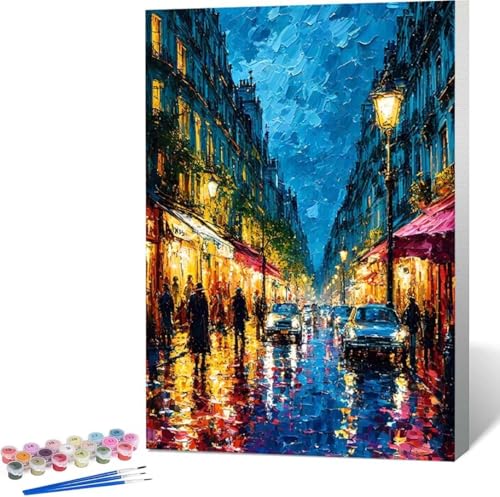 StraßE Malen Nach Zahlen Stadt Malen Nach Zahlen Erwachsene Rahmenlos Paint by Numbers Kit, DIY Malen Nach Zahlen Kinder mit Pinseln und Acrylfarben, für Geschenke und Heimdekoration 100x135 cm 8-0 von Zgcoyeo