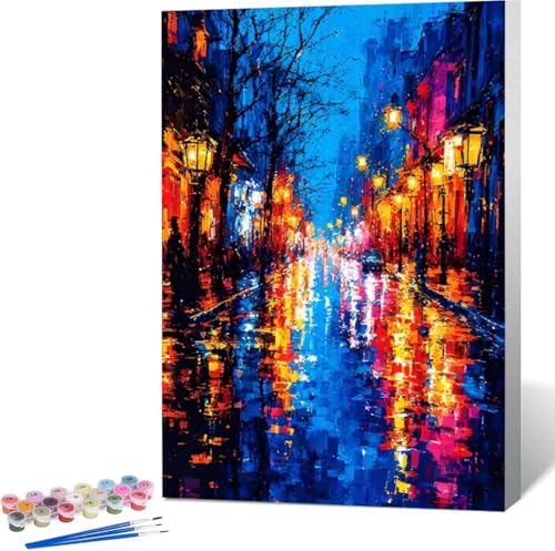 StraßE Malen Nach Zahlen Stadt Malen Nach Zahlen Erwachsene Rahmenlos Paint by Numbers Kit, DIY Malen Nach Zahlen Kinder mit Pinseln und Acrylfarben, für Geschenke und Heimdekoration 100x135 cm R-4 von Zgcoyeo