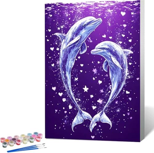 Tier Malen Nach Zahlen Delphin Malen Nach Zahlen Erwachsene Rahmenlos Paint by Numbers Kit, DIY Malen Nach Zahlen Kinder mit Pinseln und Acrylfarben, für Geschenke und Heimdekoration 100x135 cm 5-M von Zgcoyeo