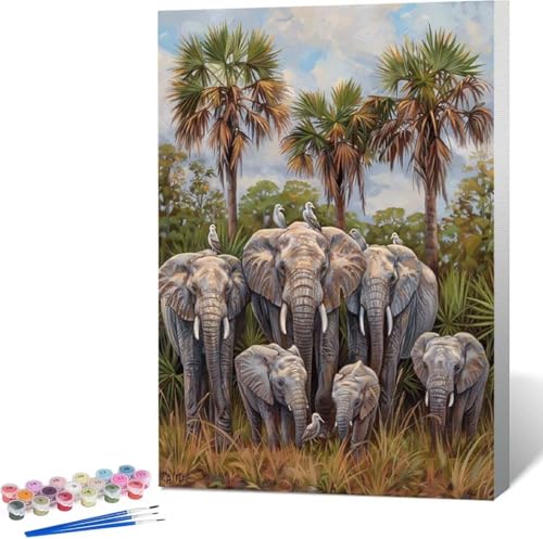 Tier Malen Nach Zahlen Elefant Malen Nach Zahlen Erwachsene Rahmenlos Paint by Numbers Kit, DIY Malen Nach Zahlen Kinder mit Pinseln und Acrylfarben, für Geschenke und Heimdekoration 100x135 cm 5-R von Zgcoyeo