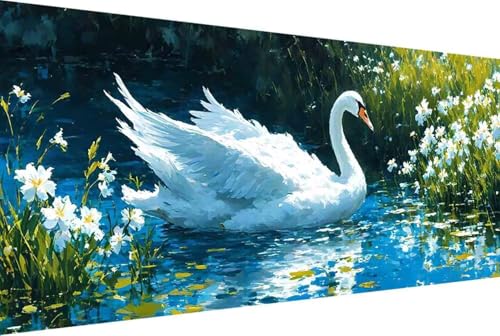 Tier Malen Nach Zahlen Erwachsene Gerahmt Schwan Malen Nach Zahlen XXL 100x200cm Paint by Numbers Adult mit Acrylfarben Set und 4 Pinsel Ölgemälde Leinwand Bastelset Geschenke und Heimdekoration -45rD von Zgcoyeo