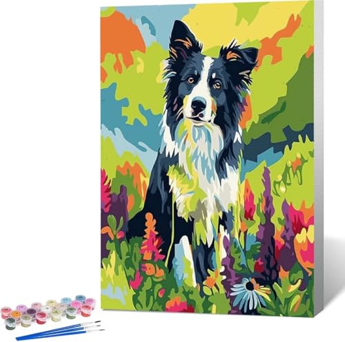 Tier Malen Nach Zahlen Hund Malen Nach Zahlen Erwachsene Rahmenlos Paint by Numbers Kit, DIY Malen Nach Zahlen Kinder mit Pinseln und Acrylfarben Painting, Geschenke und Heimdekoration 30x40 cm 2-5 von Zgcoyeo