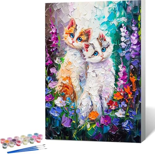 Tier Malen Nach Zahlen Katze Malen Nach Zahlen Erwachsene Rahmenlos Paint by Numbers Kit, DIY Malen Nach Zahlen Kinder mit Pinseln und Acrylfarben Painting, Geschenke und Heimdekoration 40x50 cm N-1 von Zgcoyeo