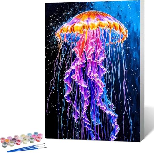 Tier Malen Nach Zahlen Qualle Malen Nach Zahlen Erwachsene Rahmenlos Paint by Numbers Kit, DIY Malen Nach Zahlen Kinder mit Pinseln und Acrylfarben, für Geschenke und Heimdekoration 100x135 cm X-9 von Zgcoyeo