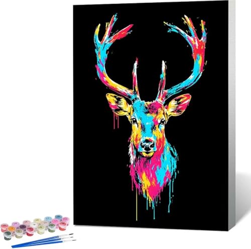 Tier Malen Nach Zahlen Reh Malen Nach Zahlen Erwachsene Rahmenlos Paint by Numbers Kit, DIY Malen Nach Zahlen Kinder mit Pinseln und Acrylfarben Painting, Geschenke und Heimdekoration 100x135 cm 4-W von Zgcoyeo