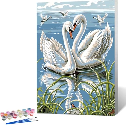 Tier Malen Nach Zahlen Schwan Malen Nach Zahlen Erwachsene Rahmenlos Paint by Numbers Kit, DIY Malen Nach Zahlen Kinder mit Pinseln und Acrylfarben, für Geschenke und Heimdekoration 100x135 cm 8-J von Zgcoyeo