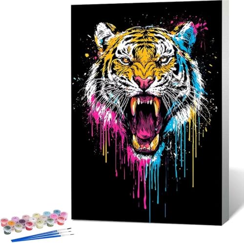 Tier Malen Nach Zahlen Tiger Malen Nach Zahlen Erwachsene Rahmenlos Paint by Numbers Kit, DIY Malen Nach Zahlen Kinder mit Pinseln und Acrylfarben, für Geschenke und Heimdekoration 100x135 cm G-H von Zgcoyeo