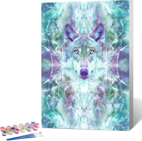 Tier Malen Nach Zahlen Wolf Malen Nach Zahlen Erwachsene Rahmenlos Paint by Numbers Kit, DIY Malen Nach Zahlen Kinder mit Pinseln und Acrylfarben Painting, Geschenke und Heimdekoration 30x40 cm 6-5 von Zgcoyeo