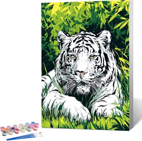 Tiger Malen Nach Zahlen Tier Malen Nach Zahlen Erwachsene Rahmenlos Paint by Numbers Kit, DIY Malen Nach Zahlen Kinder mit Pinseln und Acrylfarben, für Geschenke und Heimdekoration 100x135 cm 6-4 von Zgcoyeo