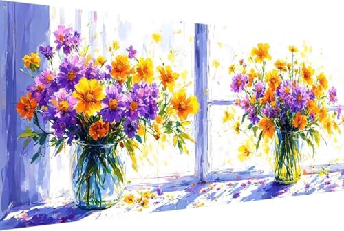 Vase Malen Nach Zahlen Blume Malen Nach Zahlen Erwachsene Gerahmt Paint by Numbers, mit Pinseln und Acrylfarben Leinwand Kits Paint by Numbers Adult für Geschenke und Home Haus Deko 100x200cm -34y6 von Zgcoyeo