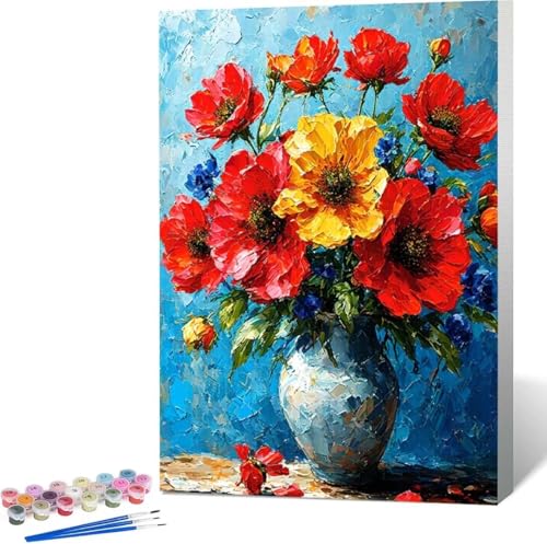 Vase Malen Nach Zahlen Blume Malen Nach Zahlen Erwachsene Rahmenlos Paint by Numbers Kit, DIY Malen Nach Zahlen Kinder mit Pinseln und Acrylfarben, für Geschenke und Heimdekoration 100x135 cm 0-I von Zgcoyeo