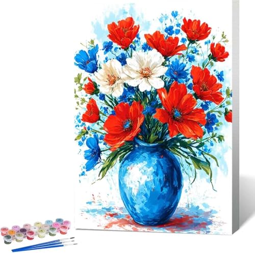 Vase Malen Nach Zahlen Blume Malen Nach Zahlen Erwachsene Rahmenlos Paint by Numbers Kit, DIY Malen Nach Zahlen Kinder mit Pinseln und Acrylfarben, für Geschenke und Heimdekoration 100x135 cm 9-A von Zgcoyeo