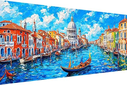 Venedig Malen Nach Zahlen Boot Malen Nach Zahlen Erwachsene Gerahmt Paint by Numbers, mit Pinseln und Acrylfarben Leinwand Kits Paint by Numbers Adult für Geschenke und Home Haus Deko 50x100cm -33r1 von Zgcoyeo