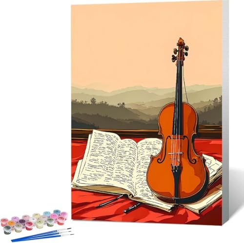 Violine Malen Nach Zahlen Musikinstrumente Malen Nach Zahlen Erwachsene Rahmenlos Paint by Numbers Kit, DIY Malen Nach Zahlen Kinder mit Pinseln und Acrylfarben, Heimdekoration Geschenke 30x40 cm 9-D von Zgcoyeo