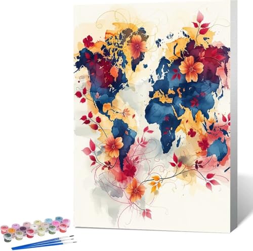 Weltkarte Malen Nach Zahlen Karte Malen Nach Zahlen Erwachsene Rahmenlos Paint by Numbers Kit, DIY Malen Nach Zahlen Kinder mit Pinseln und Acrylfarben, für Geschenke und Heimdekoration 60x80 cm Z-J von Zgcoyeo