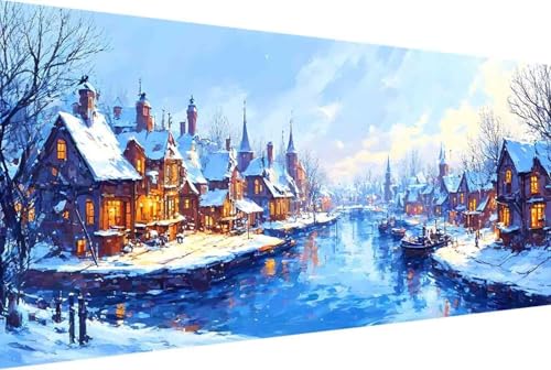 Winter Malen Nach Zahlen Erwachsene Gerahmt Holzhaus Malen Nach Zahlen XXL 60x120cm Paint by Numbers Adult mit Acrylfarben Set und 4 Pinsel Ölgemälde Leinwand Bastelset Heimdekoration Geschenke -35rF von Zgcoyeo