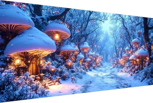 Winter Malen Nach Zahlen Erwachsene Gerahmt Pilz Malen Nach Zahlen Klein 40x80cm Paint by Numbers Adult mit Acrylfarben Set und 4 Pinsel Ölgemälde Leinwand Bastelset Geschenke und Heimdekoration -159 von Zgcoyeo