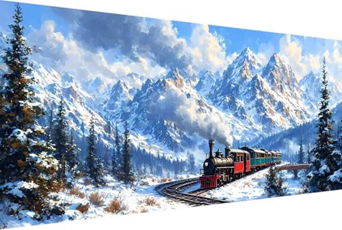 Winter Malen Nach Zahlen Erwachsene Gerahmt Zug Malen Nach Zahlen XXL 50x100cm Paint by Numbers Adult mit Acrylfarben Set und 4 Pinsel Ölgemälde Leinwand Bastelset Geschenke und Heimdekoration -2hQ von Zgcoyeo