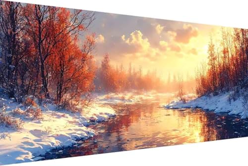 Winter Malen Nach Zahlen Fluss Malen Nach Zahlen Erwachsene Rahmenlos Paint by Numbers, mit Pinseln und Acrylfarben Leinwand Kits Paint by Numbers Adult für Geschenke und Home Haus Deko 30x60cm -4yP von Zgcoyeo