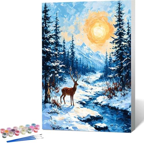 Winter Malen Nach Zahlen Tier Malen Nach Zahlen Erwachsene Rahmenlos Paint by Numbers Kit, DIY Malen Nach Zahlen Kinder mit Pinseln und Acrylfarben, für Geschenke und Heimdekoration 100x135 cm 5-3 von Zgcoyeo