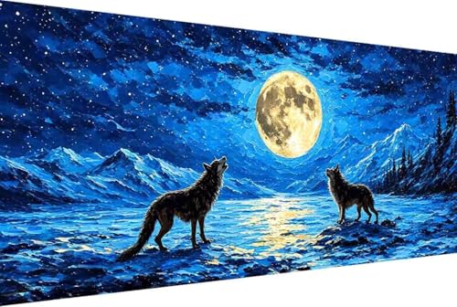 Wolf Malen Nach Zahlen Mond Malen Nach Zahlen Erwachsene Rahmenlos Paint by Numbers, mit Pinseln und Acrylfarben Leinwand Art Kits Paint by Numbers Adult für Geschenke und Home Haus Deko 30x60cm -33r9 von Zgcoyeo