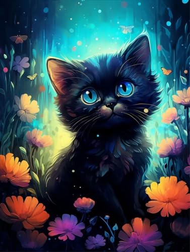 Diamond Painting Katze Diamond Painting Bilder Kinder, Blume Diamond Painting Erwachsene Groß XXL 40x50cm, 5D Diamond Art Stickerei Kreuzstich Basteln Diamond Painting Set, Home Wanddekoration Gifts von Zgcoyeo